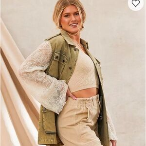 Gimmicks Olive Green Women's Jacket with Lace Sleeves
